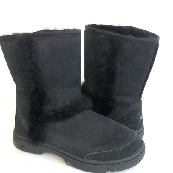 UGG SUNBURST SHORT BLACK SHEARLING BOOTS US #6 - Picture 6 of 6